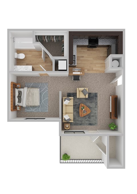 Floor plan for studio, 1 bath, 498 sqft